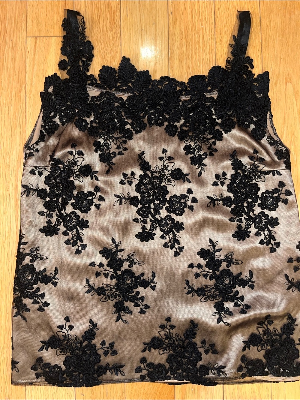 Satin Lace Camisole - Black on Taupe